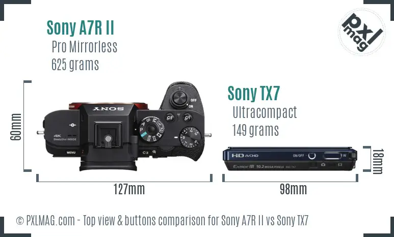 Sony A7R II vs Sony TX7 top view buttons comparison