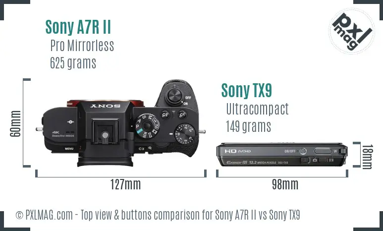Sony A7R II vs Sony TX9 top view buttons comparison