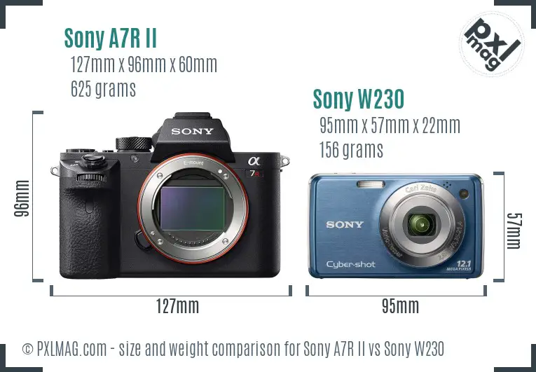 Sony A7R II vs Sony W230 size comparison
