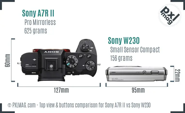 Sony A7R II vs Sony W230 top view buttons comparison