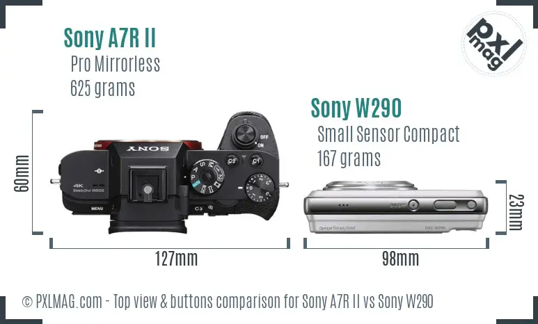 Sony A7R II vs Sony W290 top view buttons comparison