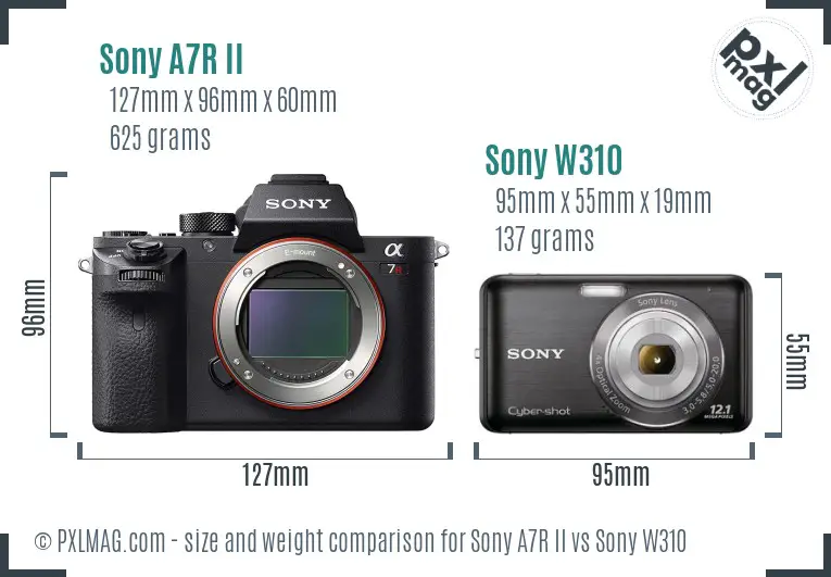 Sony A7R II vs Sony W310 size comparison