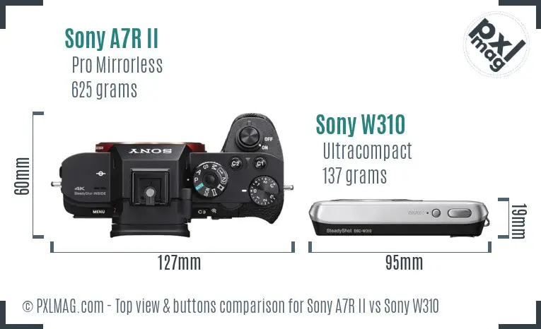 Sony A7R II vs Sony W310 top view buttons comparison