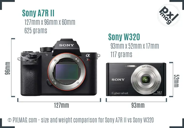Sony A7R II vs Sony W320 size comparison