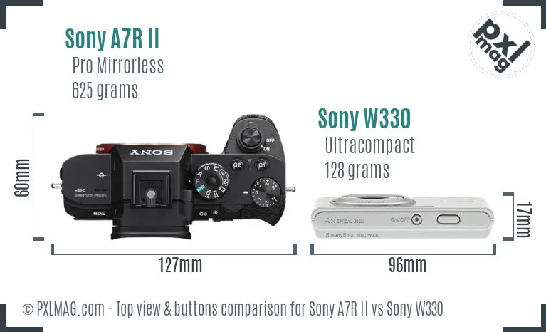 Sony A7R II vs Sony W330 top view buttons comparison