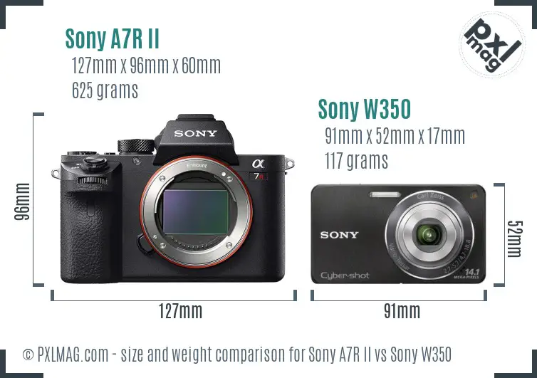 Sony A7R II vs Sony W350 size comparison