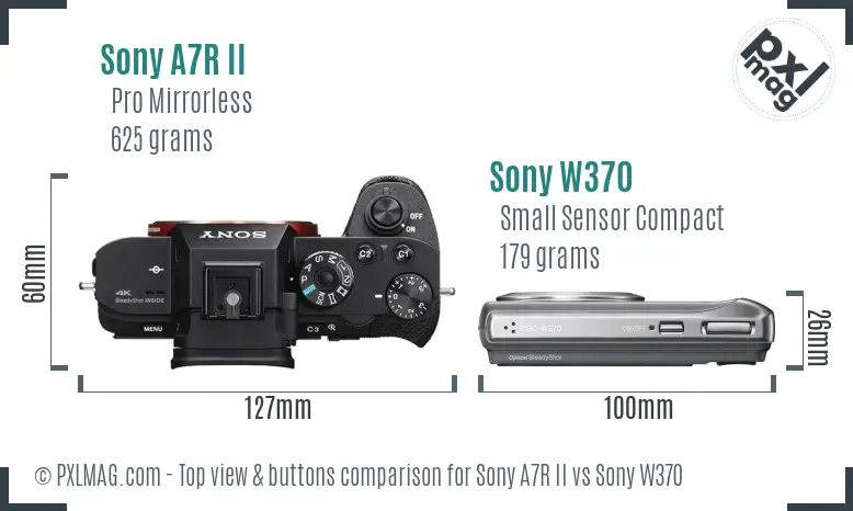 Sony A7R II vs Sony W370 top view buttons comparison