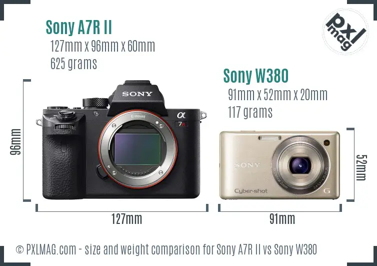 Sony A7R II vs Sony W380 size comparison