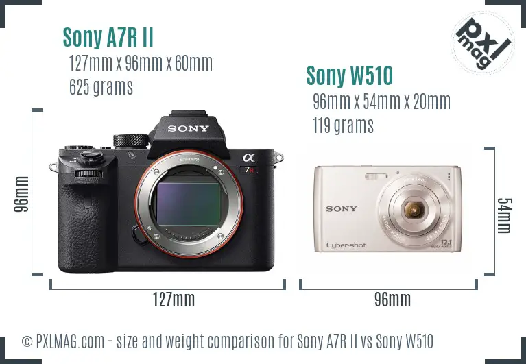 Sony A7R II vs Sony W510 size comparison