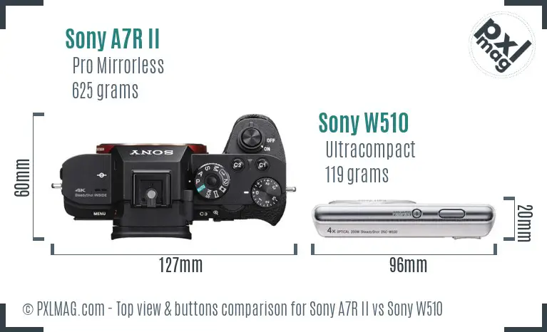 Sony A7R II vs Sony W510 top view buttons comparison