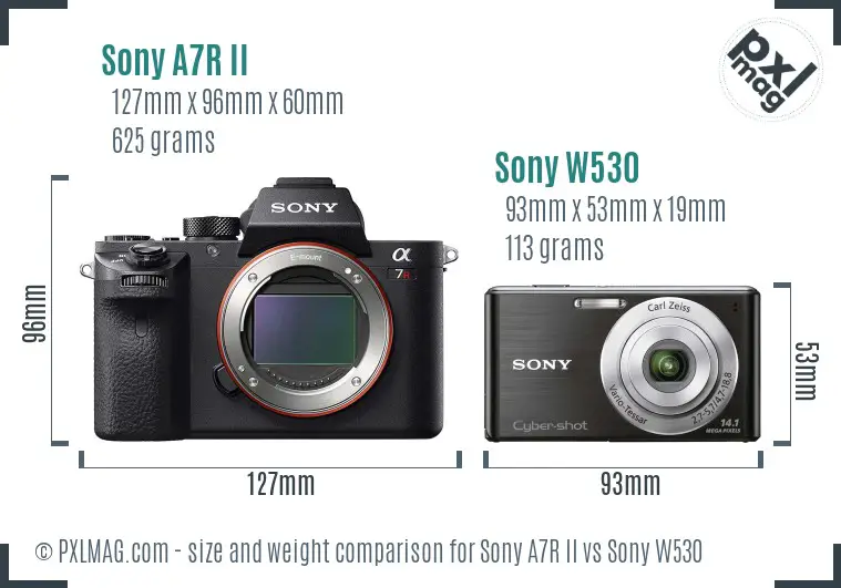 Sony A7R II vs Sony W530 size comparison