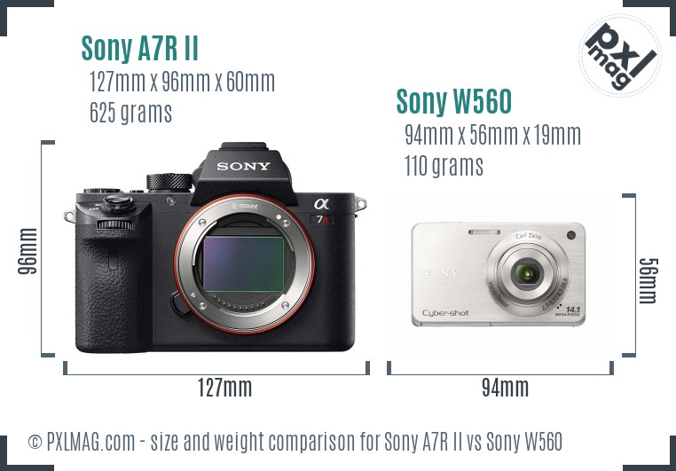 Sony A7R II vs Sony W560 size comparison