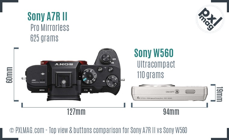 Sony A7R II vs Sony W560 top view buttons comparison