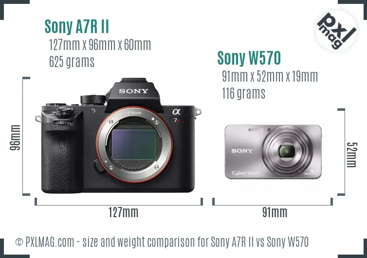 Sony A7R II vs Sony W570 size comparison