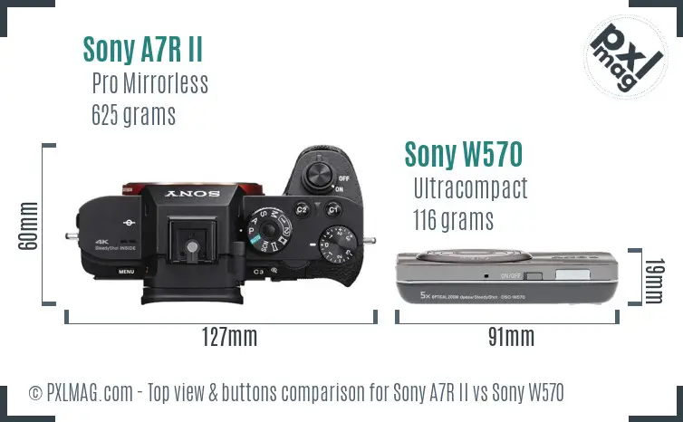 Sony A7R II vs Sony W570 top view buttons comparison