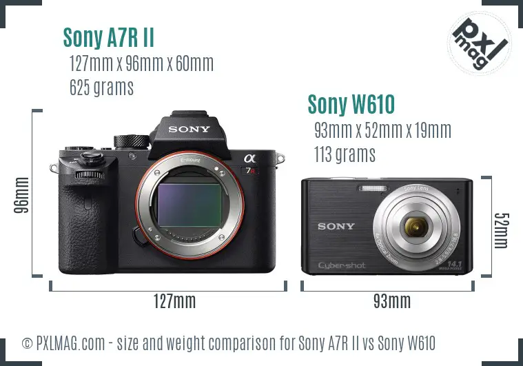 Sony A7R II vs Sony W610 size comparison