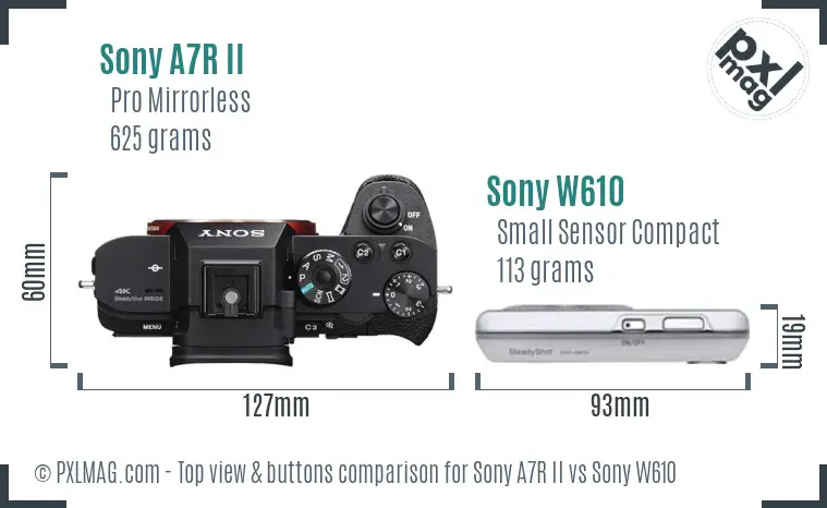 Sony A7R II vs Sony W610 top view buttons comparison