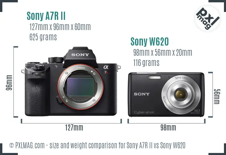 Sony A7R II vs Sony W620 size comparison