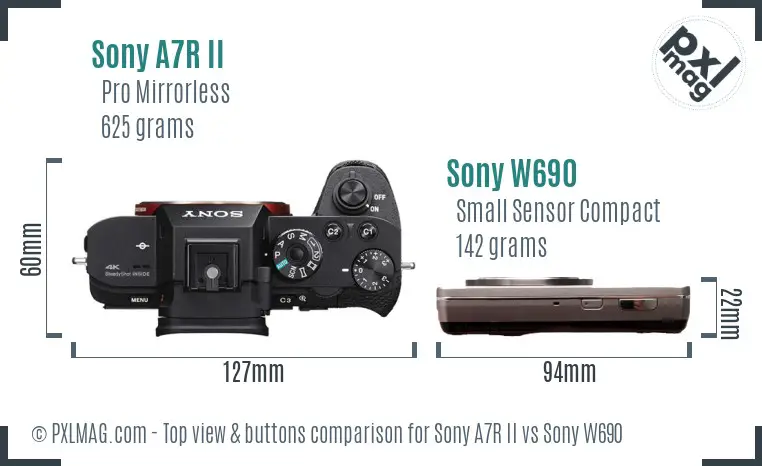 Sony A7R II vs Sony W690 top view buttons comparison