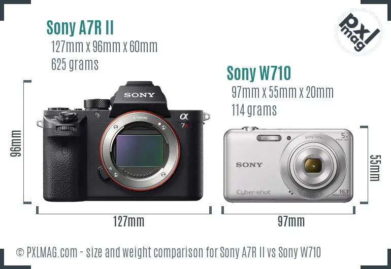 Sony A7R II vs Sony W710 size comparison