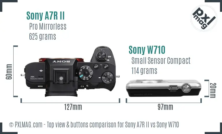 Sony A7R II vs Sony W710 top view buttons comparison