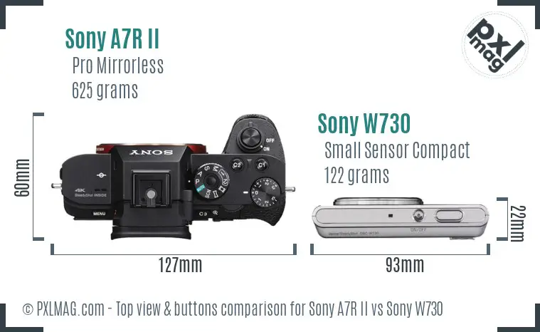 Sony A7R II vs Sony W730 top view buttons comparison