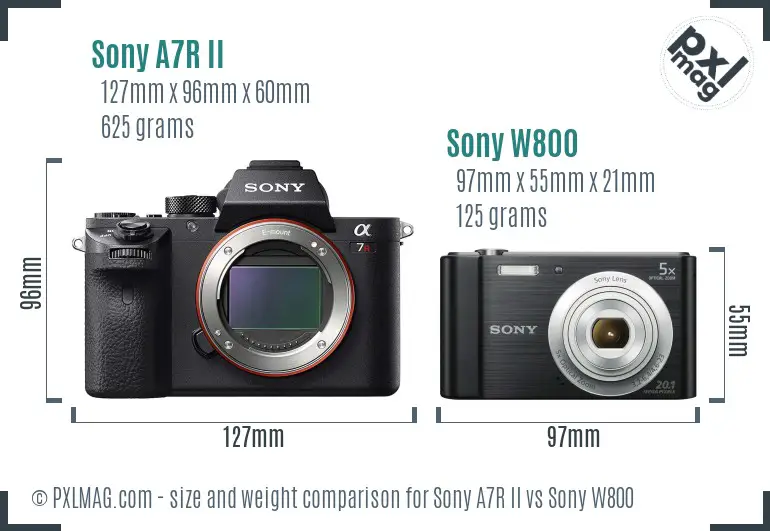 Sony A7R II vs Sony W800 size comparison