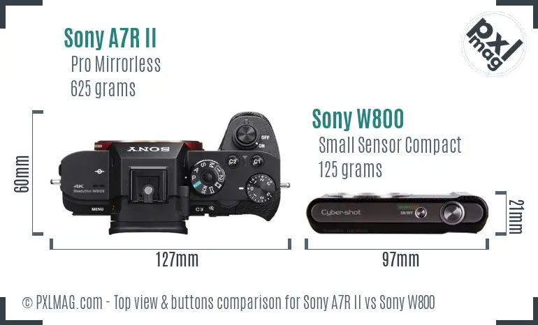 Sony A7R II vs Sony W800 top view buttons comparison