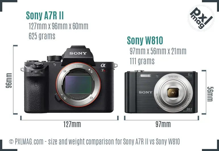 Sony A7R II vs Sony W810 size comparison