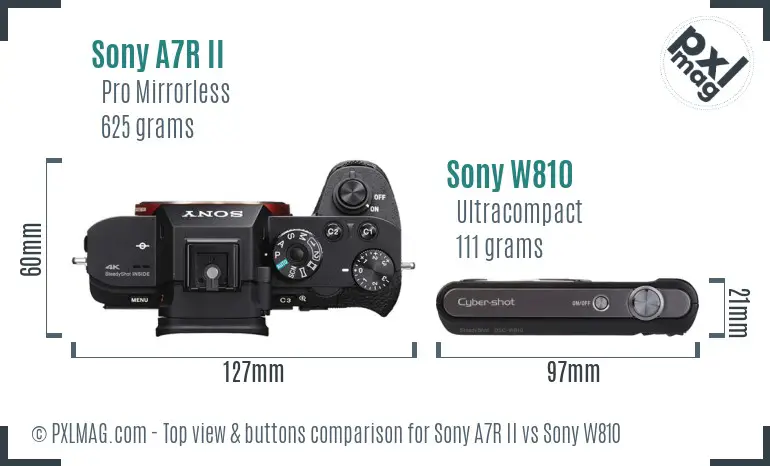 Sony A7R II vs Sony W810 top view buttons comparison