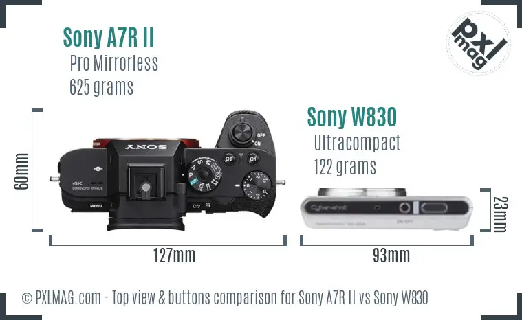 Sony A7R II vs Sony W830 top view buttons comparison