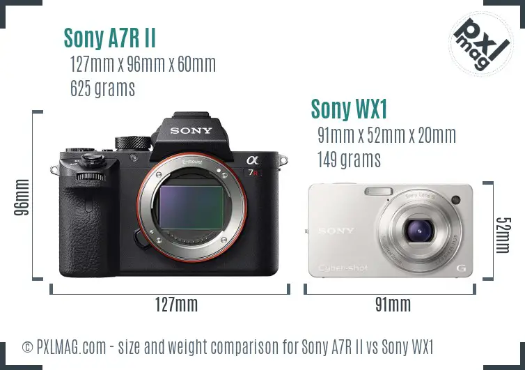 Sony A7R II vs Sony WX1 size comparison