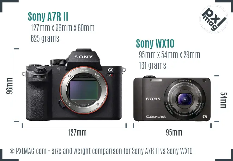 Sony A7R II vs Sony WX10 size comparison