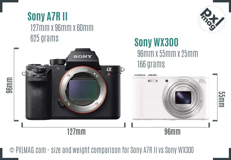 Sony A7R II vs Sony WX300 size comparison