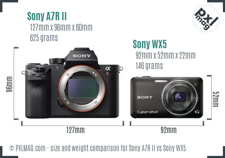 Sony A7R II vs Sony WX5 size comparison