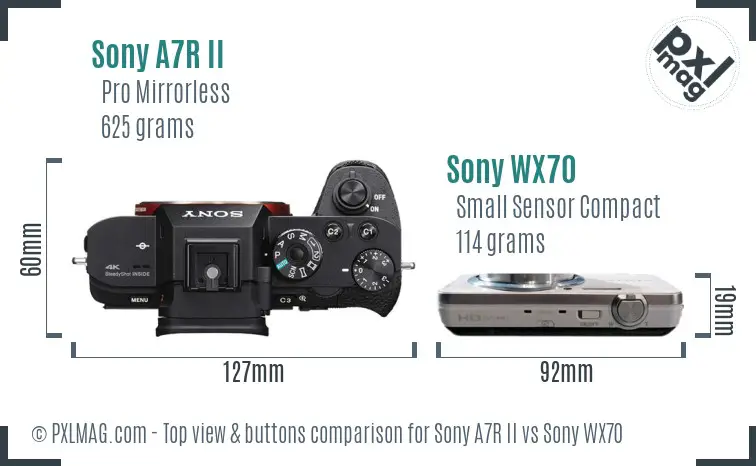 Sony A7R II vs Sony WX70 top view buttons comparison Sony A7R II vs Sony WX70 top view buttons comparison