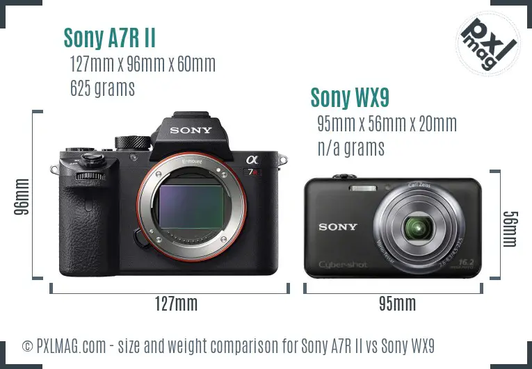 Sony A7R II vs Sony WX9 size comparison