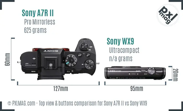 Sony A7R II vs Sony WX9 top view buttons comparison