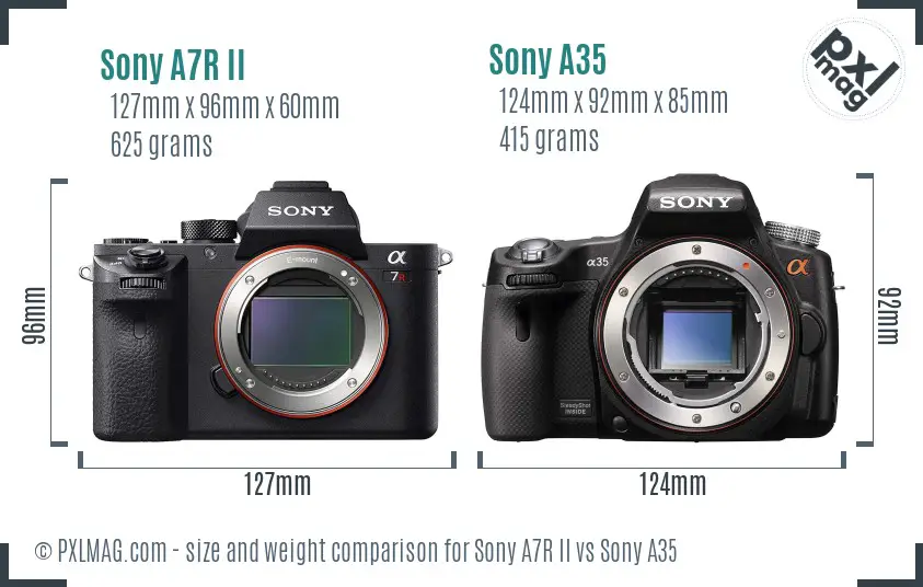 Sony A7R II vs Sony A35 size comparison