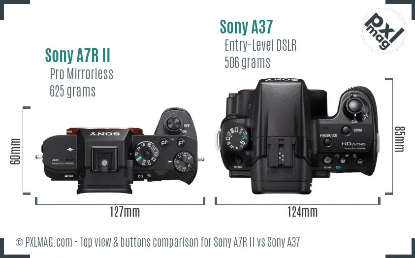 Sony A7R II vs Sony A37 top view buttons comparison
