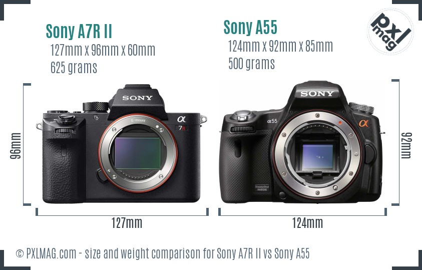 Sony A7R II vs Sony A55 size comparison