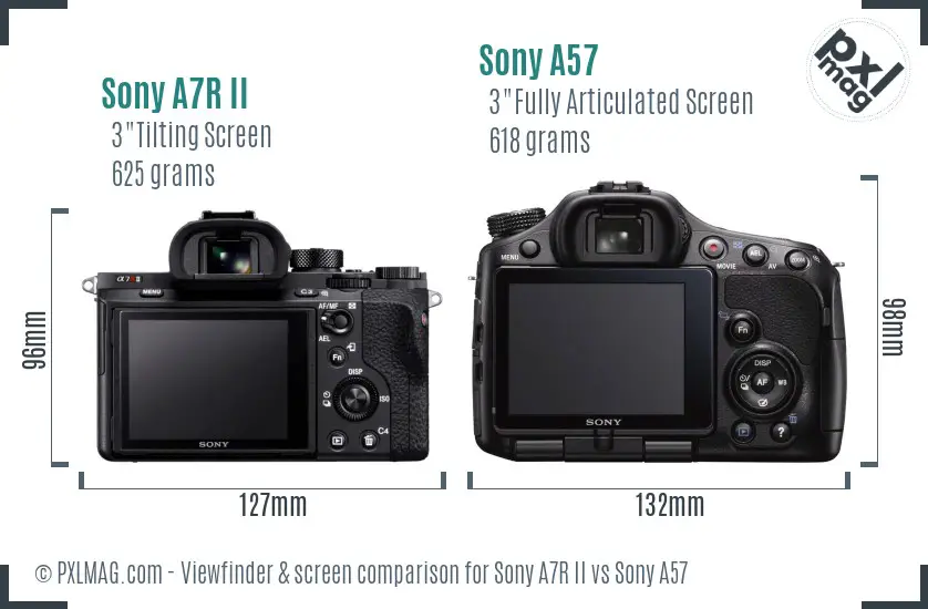 Sony A7R II vs Sony A57 Screen and Viewfinder comparison