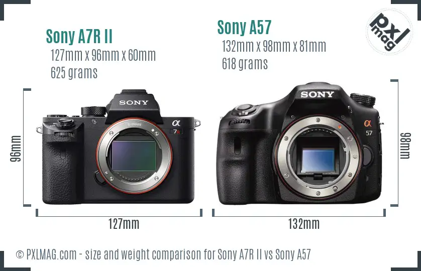 Sony A7R II vs Sony A57 size comparison