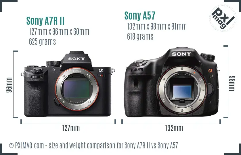 Sony A7R II vs Sony A57 size comparison Sony A7R II vs Sony A57 size comparison