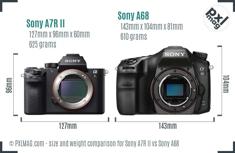 Sony A7R II vs Sony A68 size comparison Sony A7R II vs Sony A68 size comparison