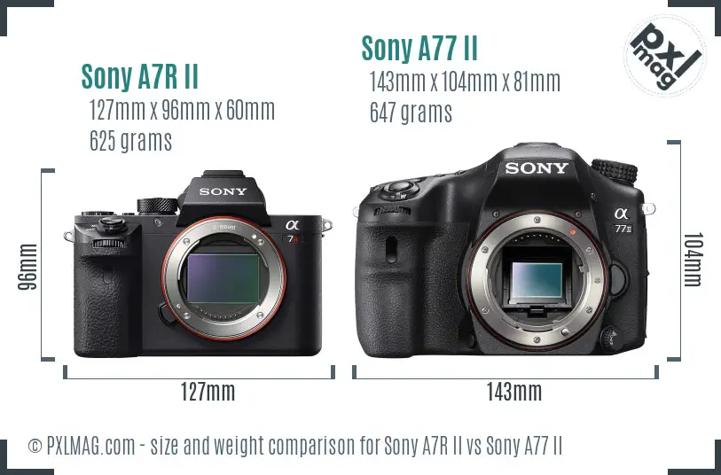 Sony A7R II vs Sony A77 II size comparison