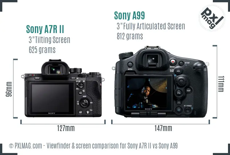 Sony A7R II vs Sony A99 Screen and Viewfinder comparison