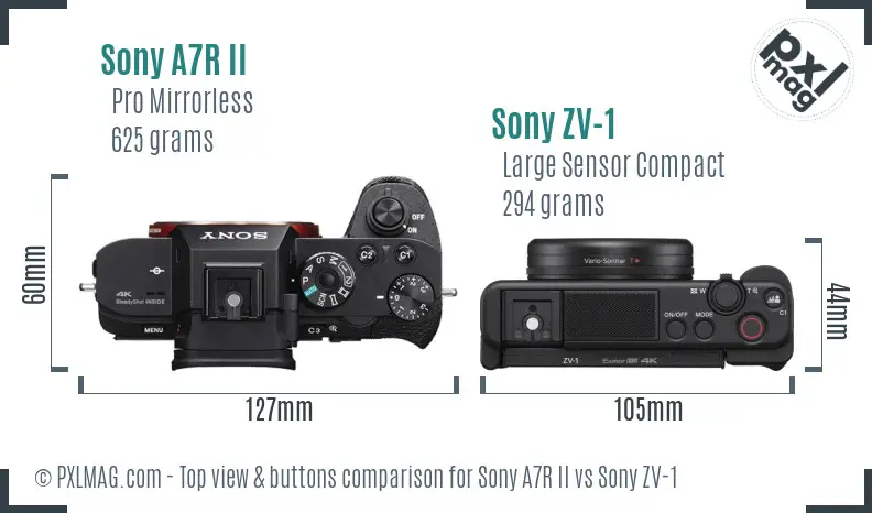 Sony A7R II vs Sony ZV-1 top view buttons comparison Sony A7R II vs Sony ZV-1 top view buttons comparison