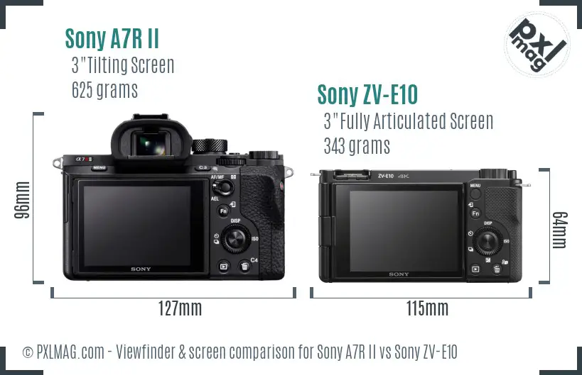 Sony A7R II vs Sony ZV-E10 Screen and Viewfinder comparison