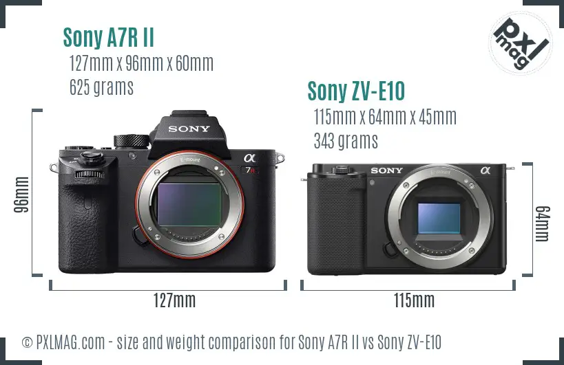 Sony A7R II vs Sony ZV-E10 size comparison